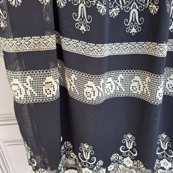 Millibon Dress Elastic Waist Black Geometric SzM Long Sleeves Cross Back Lined - Picture 7 of 12